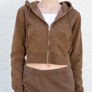 Brandy Melville Brown Christy Cropped Zip Hoodie